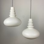 Pair Of White Frosted Glass Hanging Lamps From Peill And Putzler, 1960 thumbnail 2