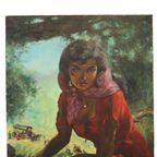 Groot Schilderij Zigeunerin Jonge Vrouw Olieverf Op Doek 1964 thumbnail 13
