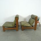 Groen Leren Stoel Met Eiken Hout Vintage Fauteuil thumbnail 12