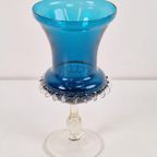 Mid Century Blauwe Murano Glas Vaas Mondgeblazen 1960 Rare thumbnail 5