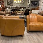 2 X Stoere Industriële Tubchairs / Fauteuils Aviator In Hand Gepatineerd Camel Ru thumbnail 8