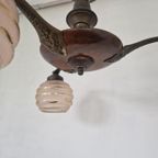 Art Deco Hanglamp Messing Hout Kroonluchter. thumbnail 10