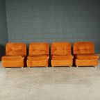 Midcentury Modulaire Zithoek/zitgroep – Velours Oranje – Jaren 70 thumbnail 3