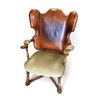 Rare Leather And Oak Wing Chair Designed By Theo Ruth For Artifort / F 297 From 1949 thumbnail 3