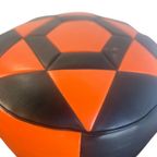Vintage Ronde Poef Zwart Oranje Jaren 70 thumbnail 5