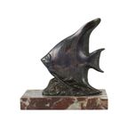 Art Deco Vis Beeld Op Rode Marmeren Sokkel Sculptuur Frankrijk thumbnail 9