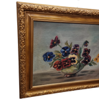 Vintage Olieverf Schilderij Met Violen thumbnail 7