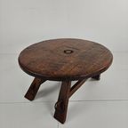Rustic Oak Brutalist Ronde Koffie Tafel Frankrijk 1960S thumbnail 2