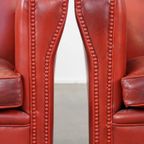 Set Van 2 Unieke, Stijlvolle, Rood Gekleurde Design Armchairs Gemaakt Van Schapenleer thumbnail 11