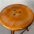 Vintage Industriële Verstelbare Kruk – Beuk thumbnail 9