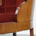 Unieke Set Van 4 Originele Art Deco “wolken” Eetkamerstoelen Met Luxe Rode Bekleding thumbnail 10