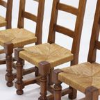 Set Of 4 French Oak And Rush Ladder Back Dining Chairs 1950S thumbnail 6