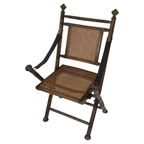 Officer’S Chair - Wooden Frame, Wicker Seat And Leather Arm Straps - Military Campaign Style thumbnail 2