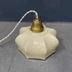 Vintage Beige Glazen Hanglamp Met Messing Armatuur thumbnail 14