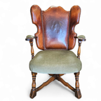 Rare Leather And Oak Wing Chair Designed By Theo Ruth For Artifort / F 297 From 1949 thumbnail 7