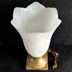 Vintage Murano Glazen Kelk Tafellamp Met Gouddkleurige Aardewerk Voet. Jaren 1970-1980 thumbnail 8