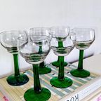 6X Vintage Duitse / Moezel Wijnglazen Groene Steel thumbnail 6