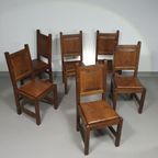 6 X Brutalist Solid Oak Chairs Mid Century thumbnail 5