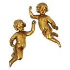 Koppel Engelen Putti Beelden Bladgoud Verguld Stucco 29cm thumbnail 7