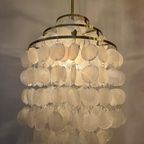 Set Van 2 Hanglampen Capiz Schelpen Lampen Opaline Parelmoer Goud Frame thumbnail 7