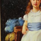 Charmant Schilderij Jong Meisje Gouden Lijst Lady Sybil Primrose thumbnail 15