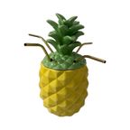 Vintage - Ceramic Tiki Mug - Pineapple Shaped - Including 4 New Brass Straws thumbnail 3