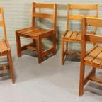 Set Van 4 Vintage Massief Grenen Eetkamerstoelen thumbnail 16