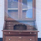2delig Donker Grenen Secretaire/ Ladenkast/ Vitrinekast/boekenkast 225 Cm Hoog thumbnail 6
