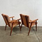 Tweetal Vintage Houten Fauteuils Met Gestreepte Stof, 1970’s thumbnail 3