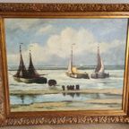Groot Zeegezicht Met Bomschuiten Op Het Strand thumbnail 6