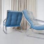 Vintage Buisframe Fauteuils Opnieuw Bekleed Met Jeansstof thumbnail 3