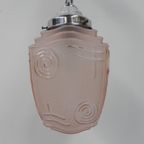 Art Deco Hanglamp Met Roze Glazen Kap thumbnail 8