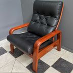 Two Teak And Black Leather Chairs By Hs Denmark 1970S thumbnail 5
