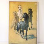 Retro Schilderij Plaat Op Hout Paarden 70's Jaren 70 thumbnail 2