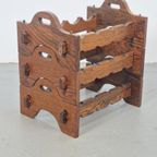 Vintage Brutalist Eiken Hout Wijnrek Japandi 1960 Modulair thumbnail 2