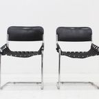 Vintage Italiaanse Stoelen Zwart Leer En Chroom, Jaren 70 thumbnail 2