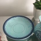 Prachtige Vintage Japanse Melkkannetje Met Schotel In Blauw Turquoise thumbnail 7