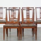 Unieke En Karaktervolle Set Van 6 Originele Antieke Hollandse Leren Eetkamerstoelen thumbnail 7