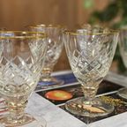 Antieke Wijnglaasjes Kristal Ruitslijpsel  Gouden Randje (Set Van 6) | Kerst thumbnail 2