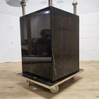 Grote Vintage Vierkante Glazen Tafel Zwart Marmeren Voet / Vintage Square Glass Table Marble Base thumbnail 5