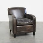 Stijlvolle En Comfortabele Zwart/ Grijze Design Fauteuil/ Armchair Gemaakt Van Schapenleer thumbnail 5