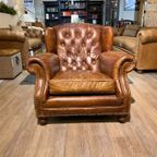 Stoere Industriële Vintage Cognac Chesterfield Lounge Fauteuil thumbnail 2