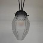 Art Deco Hanglamp Met Zeshoekige Glazen Kap, Jaren 30 thumbnail 11