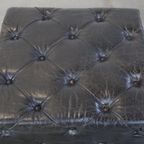 Grote, Luxe, Zwarte Vierkante Chesterfield Hocker/salontafel Gemaakt Van Rundleer thumbnail 7