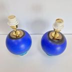 Set 2 Vintage Keramiek Tafellamp France Regency 1980 Blauw thumbnail 3