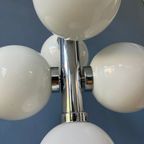 Jaren '70 Spoetnik Kroonluchter - Chroom Space Age Hanglamp - Opaline Glas Lichtpunt thumbnail 11