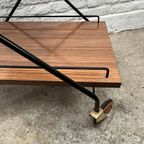 Vintage Serveerwagen/barcart Zwartstaal Houtlook Midcentury thumbnail 4