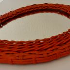 Oranje Vintage Retro Rieten Spiegel In Hartvorm. thumbnail 8