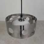 Vintage Hanglamp Met Chromen Cilinder En Glazen Bol thumbnail 8