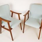 2 Vintage Louis Van Teeffelen Fauteuils Licht Blauw Teak thumbnail 2